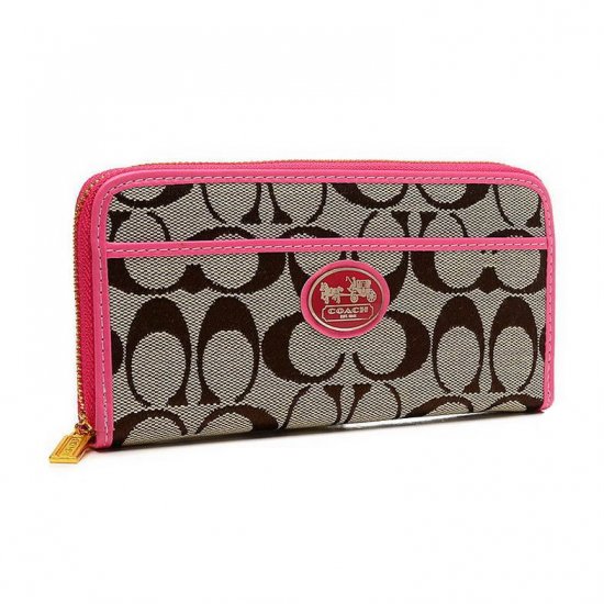 Coach Legacy Accordion Zip In Signature Large Pink Wallets EUW - Click Image to Close